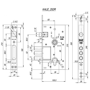 Замок врезной 252R-85BS60-CP (w/o SP, w/o Ros) - PB "Kale" #221807